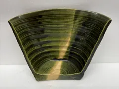 【上神焼/花器】 生花  花入  緑  華道  変形型  インテリア