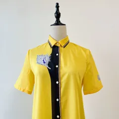 Serge Nancel イエロー 貝殻柄 ヴィンテージ トップス シャツ 昭和レトロ 柄シャツ