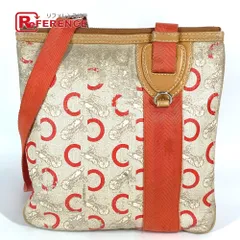 CELINE セリーヌ ショルダーバッグ ロゴ マカダム 馬車 レザー/コーティングキャンバス オレンジ