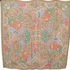 エトロ ETRO 大判 スカーフ 花柄 鳥柄 シルク100％ ピンク グリーン他 【yy】【中古】4000010810000077