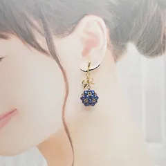 送料無料　パール　イヤリング　リボンパーツ　同窓会　デート　イベント　女子会　大人可愛い　流行　ネイビー