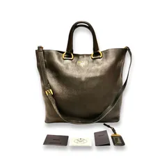 カード付 PRADA プラダ ヴィッテロダイノ VITELLO DAINO 2WAY レザー ショルダー トートバッグ ブラック 黒　1BG113