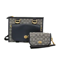 コーチ(Coach) シグネチャー C2613 メンズ,レディース キャンバス,レザー ショルダーバッグ グレー,ネイビー