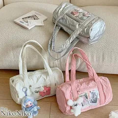 ショップにこにこ リボンキルティング クリアポケット付き ボストンバッグ【即納】オタ活 推し活コーデ 鞄 カバン かばん ハンドバッグ 肩掛けバッグ 痛バッグ 痛バ 見せバッグ