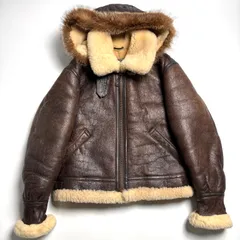 【羊革】MILITARY CLOTHING リアルムートンジャケット B-3 茶 M フライトジャケット 着脱式フード付 本革