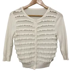 美品 FOXEY フォクシー 七分袖 クルーネック ショート丈 フリルカーディガン ボレロ 35719 38 ホワイト レディース 古着 中古 USED