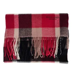 新品同様 BLUE LABEL CRESTBRIDGE ブルーレーベルクレストブリッジ カシミヤブレンド チェック柄 ロゴ刺繍 フリンジマフラー レッド レディース 古着 中古 USED