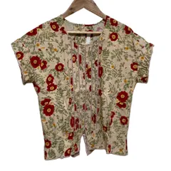 美品 PINK HOUSE ピンクハウス レース フラワープリント ブラウス ピンク×レッド レディース 古着 中古 USED