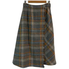 美品 O'neil of Dublin オニールオブダブリン チェック ウール ロング ラップスカート サイズ8 グレー レディース 古着 中古 USED