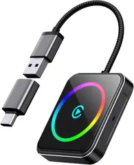 【正規品】carplay ワイヤレス 2025新型カープレイ CarPlayとAndroid Autoの2in1対応瞬時に自動接続 低遅延 USB-A/Cプラグアンドプレイ/RGBサウンド連動ライトリング/カレンダー/音楽/地図/Siri/通話