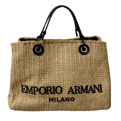 美品 EMPORIO ARMANI エンポリオアルマーニ 2WAY かごトートバッグ ナチュラル×ブラック レディース 古着 中古 USED
