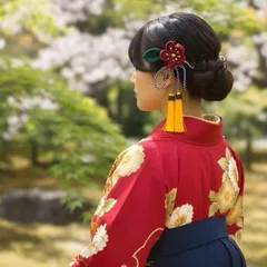 成人式　振袖　結婚式　和装　簪　髪飾り　花舞う梅椿とタッセルかんざし　全4色