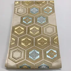 ［6292］袋帯 花亀甲文様 金銀糸 六通 正絹 着物 フォーマル 金