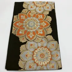 ［6293］袋帯 華紋柄 金銀彩 六通 正絹 着物 フォーマル 黒