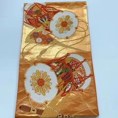 ［6302］袋帯 楽器花蝶文様 金糸 六通 正絹 着物 フォーマル