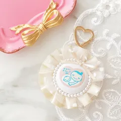 ベージュマタニティロゼット　チュールロゼットマタニティマーク　ハンドメイド　キーホルダー　お守り　マタニティ