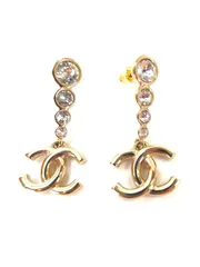 CHANEL シャネル ココマーク ドロップ ピアス ラインストーン ゴールド 管理番号：10578
