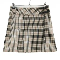 【超美品】バーバリーブルーレーベル 巻きスカート ベージュ×黒 チェック ウール混 裏地付 レディース 38(M) ゴルフウェア BURBERRY GOLF