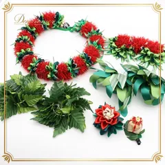 フラダンス 小物 まとめ売り 全8点 セット レッド系 Kumulipa ヘアクリップ チョーカー クウペエ 赤 緑 華やか 花 首飾り ヘアアクセサリー タヒチアン シェル ククイ 鮮やか グリーン系