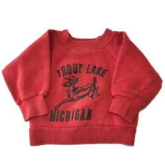 80年代 USA製 アニマルプリント シカ スウェット レッド(キッズ)中古 古着 V9151