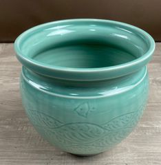ぽ*ぽ様 泉窯 造 青磁水屋甕 波千鳥文 水屋瓶 箱無し 中古茶道具 和