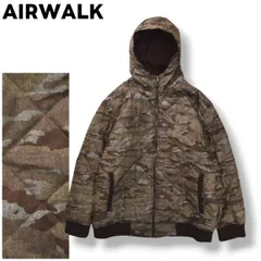 【極暖】 エアウォーク AIRWALK 中綿 キルティング フーデット ジャケット ジップアップ パーカー 4L 迷彩柄 ブラウン ルーズ ビッグシルエット オーバーサイズ ストリート カジュアル ウェア メンズ