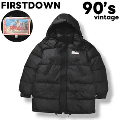90s ヴィンテージ ファーストダウン FIRSTDOWN フーデット キルティング ダウン ジャケット リップストップ ナイロン ルーズ ビッグシルエット オーバーサイズ L ブラック ストリート アウトドア メンズ