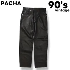 90sヴィンテージ PACHA パチャ 牛革 カウレザー パンツ ストレート アメカジ ストリート バイカー 88 ブラック メンズ