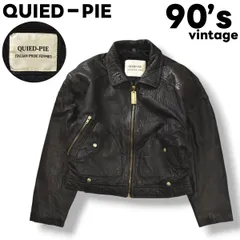 【本革】 90s ヴィンテージ クワイエッドパイ QUIED－PIE 羊革 ラム レザー ジャケット シボ革 革ジャン 中綿 キルティング エルボーパッチ L相当 ブラック レトロ カジュアル ウェア レディース♪