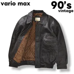 【本革】 90s ヴィンテージ バリオマックス vario max イギリス製 羊革 ラム レザー ジャケット 革ジャン 中綿 キルティング L ブラック x 小紋柄 オリーブ x レッド レトロ カジュアル メンズ