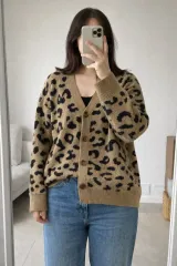 ヒョウ柄 レオパード ニット カーディガン ウール混/ルーズフィット