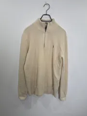 S00375|Ralph Lauren｜ラルフローレン｜ベージュ｜レディース｜ニット｜セーター｜ロゴ刺繍｜ウール｜カシミヤ｜ジップ付き｜Y2K｜90S｜古着｜大人気｜一点物｜ヴィンテージ｜フォロー割あり