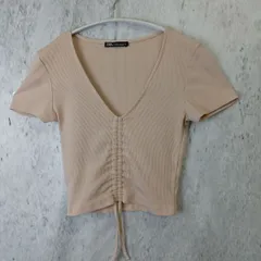 ZARA ザラ レディース トップス 半袖 ショート丈 カットソー ベージュ Sサイズ □〇