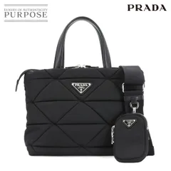未使用 展示品 プラダ PRADA スモール パデッド 2way トート ショルダー バッグ ナイロン レザー ネロ 1BG373 シルバー 金具 90304906