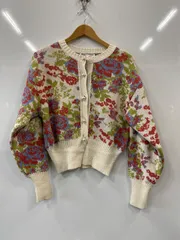 ピC66⚫︎ZARA⚫︎ザラ⚫︎ニットセーター⚫︎花柄ニットカーディガン⚫︎パールボタン⚫︎リブ袖⚫︎前開き⚫︎sizeM⚫︎白⚫︎赤⚫︎青⚫︎緑