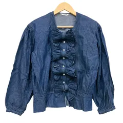 OG36 INGEBORG インゲボルグ ノーカラー デニムジャケット 長袖  前リボンデザイン ライトアウター レディース XLサイズ