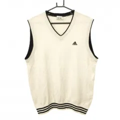 アディダス ニットベスト 白×黒 ロゴ刺しゅう Vネック ウール混  メンズ O/XG ゴルフウェア adidas