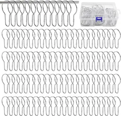SPEEDWOX 100個入り 68x38mm 瓢箪型カーテンフック - 収納ボックス付き シャワーカーテンリング カーテンリングフック スライドリング しっかり 固定 メタル ステンレス製 クローゼット キッチン 取付簡単 開口設計 (シルバー)