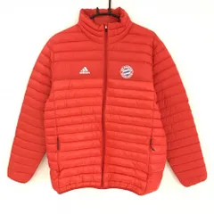 【美品】アディダス ダウンジャケット レッド×白 ロゴプリント メンズ L ゴルフウェア adidas
