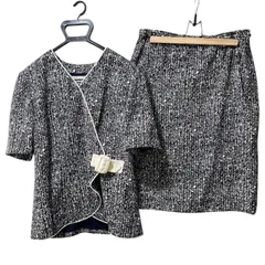 ZM1683  キミジマ  KIMIJIMA BOUTIQUE  ホワイト/ネイビー  セットアップ  ツイード　半袖　スカート 夏物　レディース　サイズ13