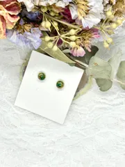 天然石マラカイト ピアス｜小粒4mm｜グリーン×ゴールド｜一点物｜大人シンプル