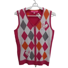 VIVA HEART(ビバハート) フルジップニットベスト ピンクアーガイル レディース 42 ゴルフウェア 2512-0651 中古