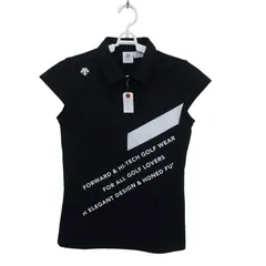 【美品】DESCENTE(デサント) ノースリーブポロシャツ 黒白 レディース M ゴルフウェア 2512-0203 中古