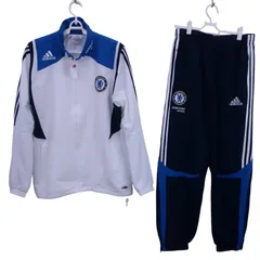 【美品】adidas(アディダス) ジャージセットアップ フルジップジャケット&パンツ 白青 メンズ L ゴルフウェア 2512-0045 中古