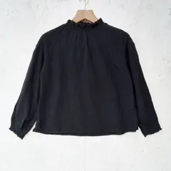 Samansa Mos2 サマンサモスモス ハイネック フリル ギャザー ブラウス カットソー ナチュラル ブラック Fサイズ ◎_〇◇