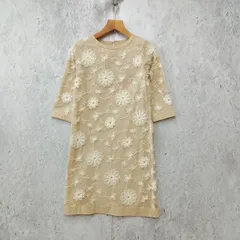 ワンピース ミニワンピース 刺繍 花柄 ナチュラル ベージュ Mサイズ ◎_〇□
