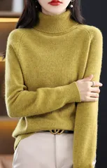 【マスタードイエロー】レディース タートルネック ハイネック ニット セーター トップス シンプル 無地 長袖 防寒 保温 暖かい 秋冬 きれいめ 上質 上品