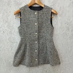 GRL グレイル フリージアツイードベスト パールボタン ペプラムベスト ブラック ホワイト Fサイズ ◎、□〇