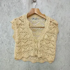ZARA ザラ オープン ニット ベスト レース編み クロップド丈 アイボリー Mサイズ ◎、□〇