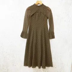 幾何学柄 レース バックオープン ロングワンピース パーティードレス オケージョン オリーブ Lサイズ 〇□☆